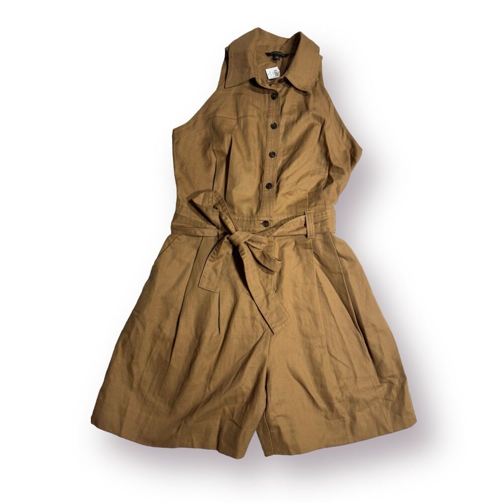 Banana Republic Camp Romper Sleeveless Professional Casual Tan Size‎ 12 Buttoned